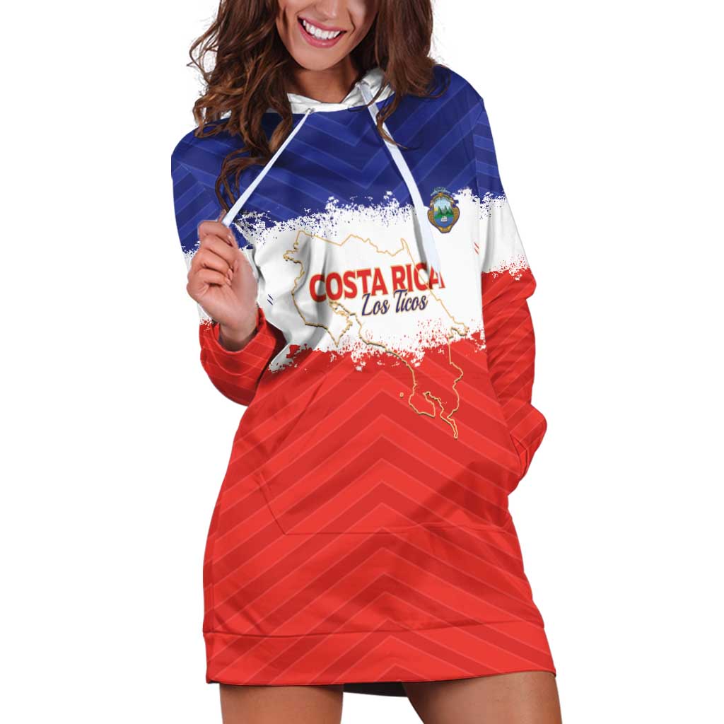 Custom Costa Rica Football Hoodie Dress Map With Los Ticos Sporty Style - Wonder Print Shop