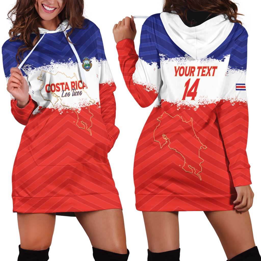 Custom Costa Rica Football Hoodie Dress Map With Los Ticos Sporty Style - Wonder Print Shop