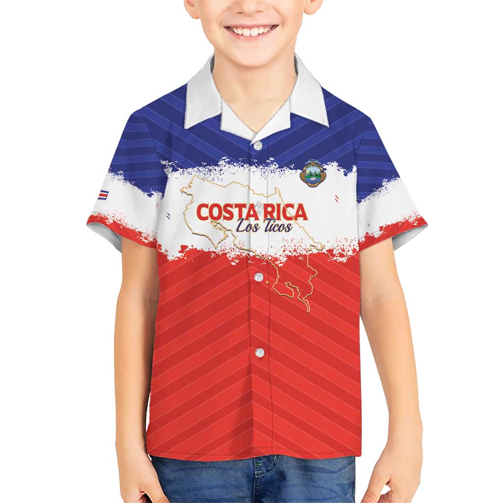 Custom Costa Rica Football Kid Hawaiian Shirt Map With Los Ticos Sporty Style - Wonder Print Shop
