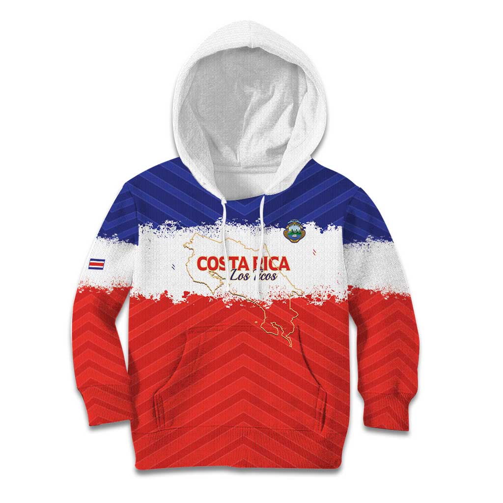 Custom Costa Rica Football Kid Hoodie Map With Los Ticos Sporty Style - Wonder Print Shop