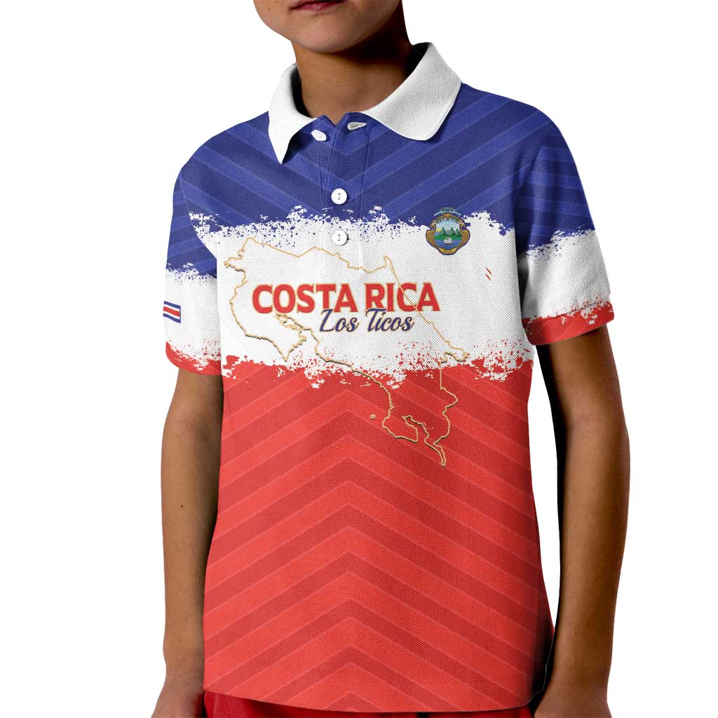 Custom Costa Rica Football Kid Polo Shirt Map With Los Ticos Sporty Style - Wonder Print Shop