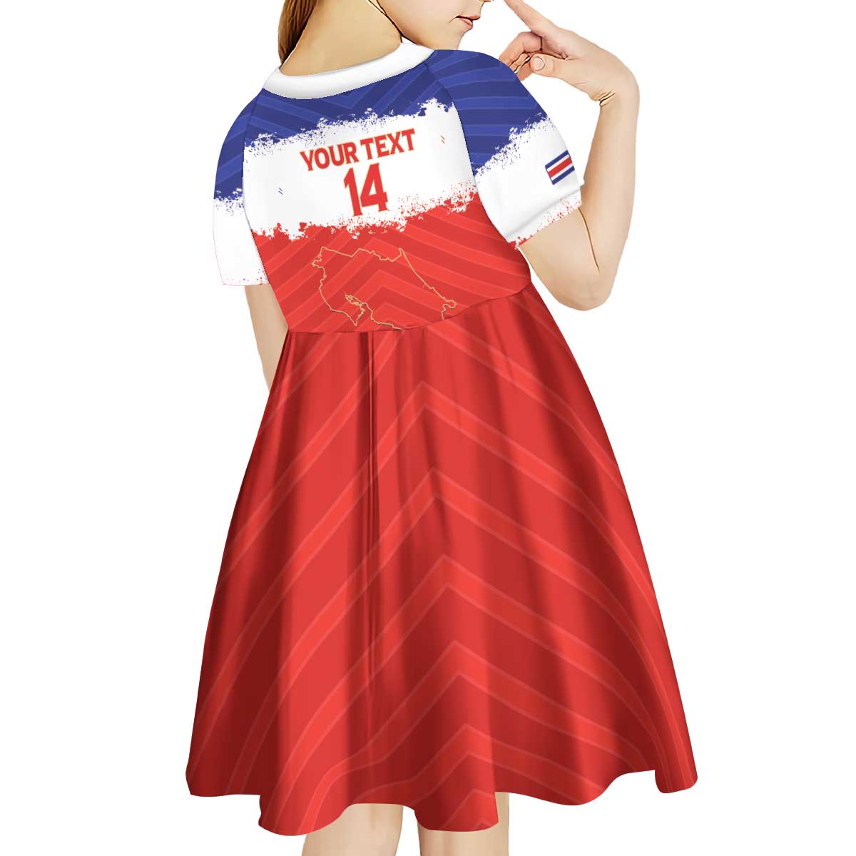 Custom Costa Rica Football Kid Short Sleeve Dress Map With Los Ticos Sporty Style - Wonder Print Shop