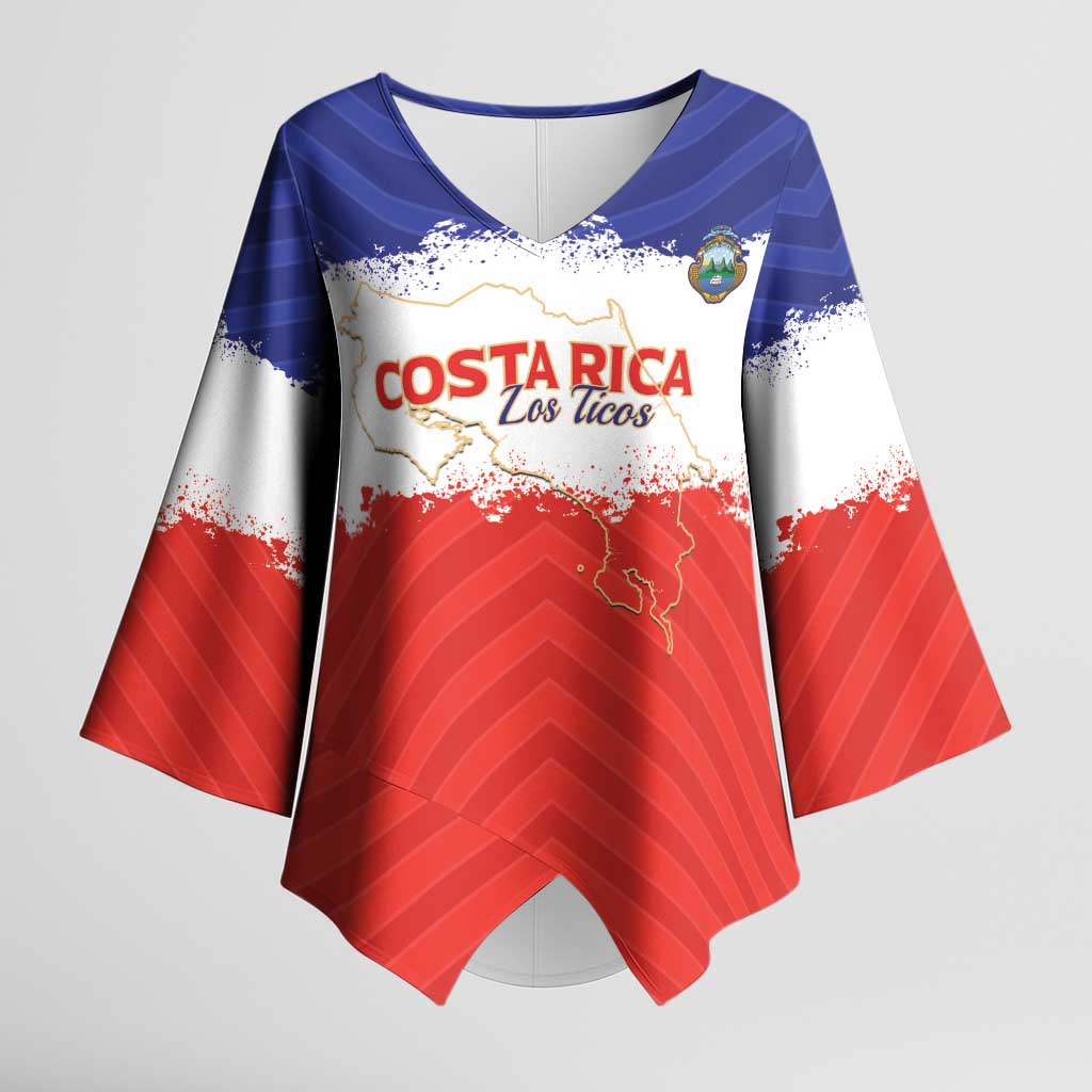 Custom Costa Rica Football Kimono Sleeve Blouse Map With Los Ticos Sporty Style - Wonder Print Shop