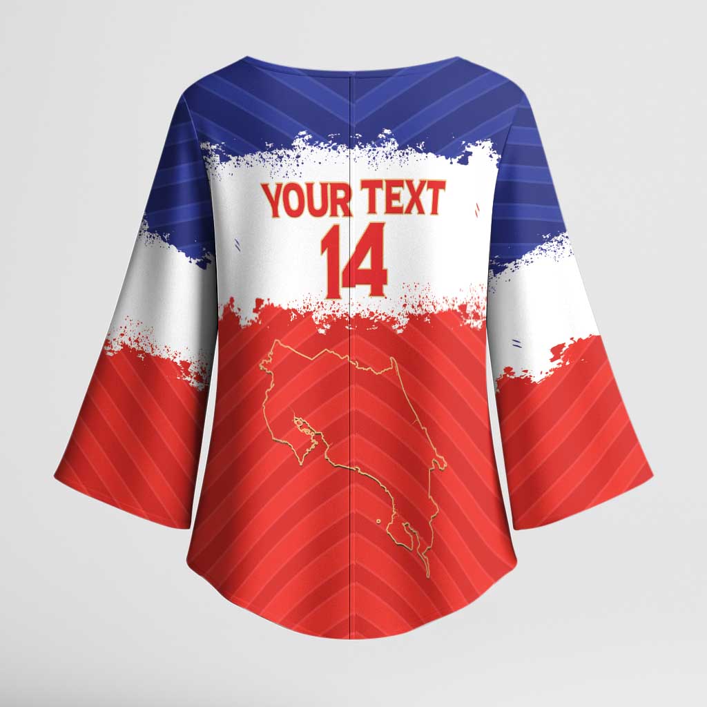 Custom Costa Rica Football Kimono Sleeve Blouse Map With Los Ticos Sporty Style - Wonder Print Shop