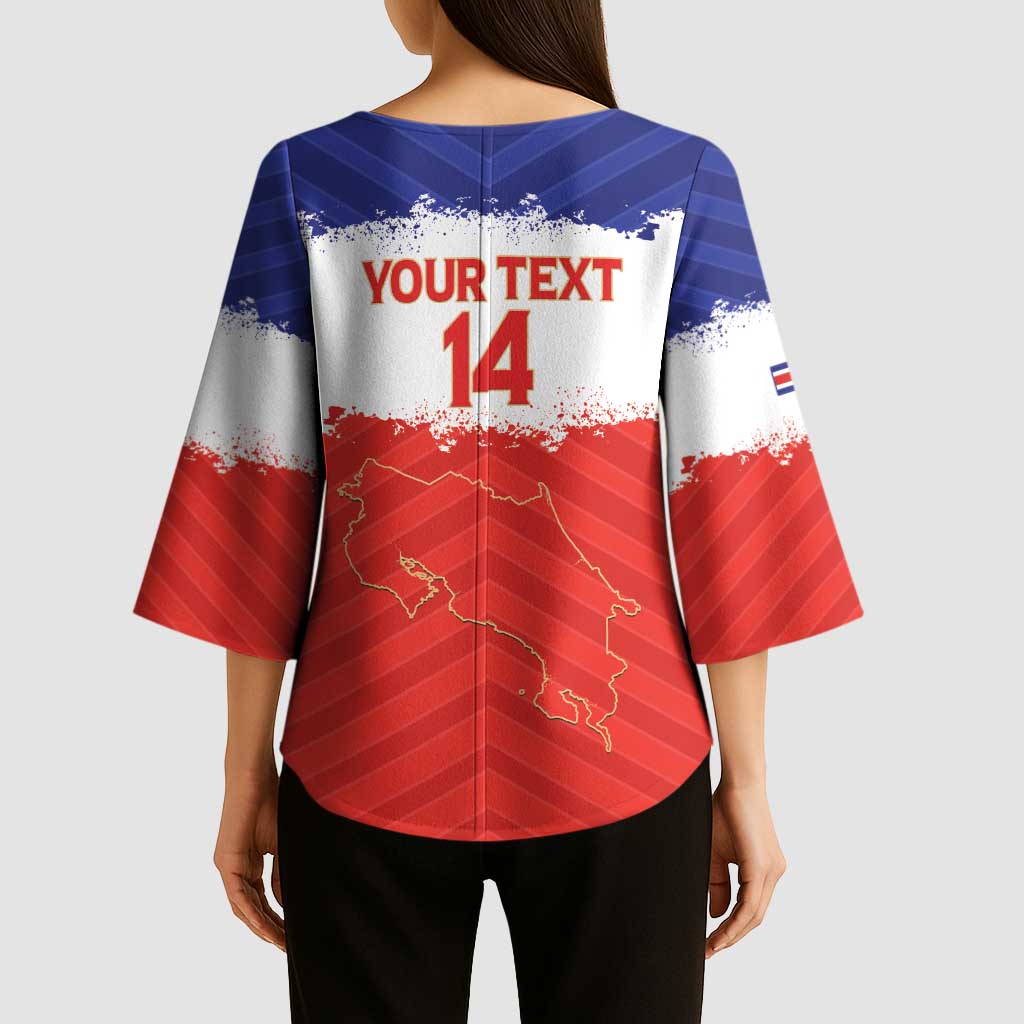 Custom Costa Rica Football Kimono Sleeve Blouse Map With Los Ticos Sporty Style - Wonder Print Shop
