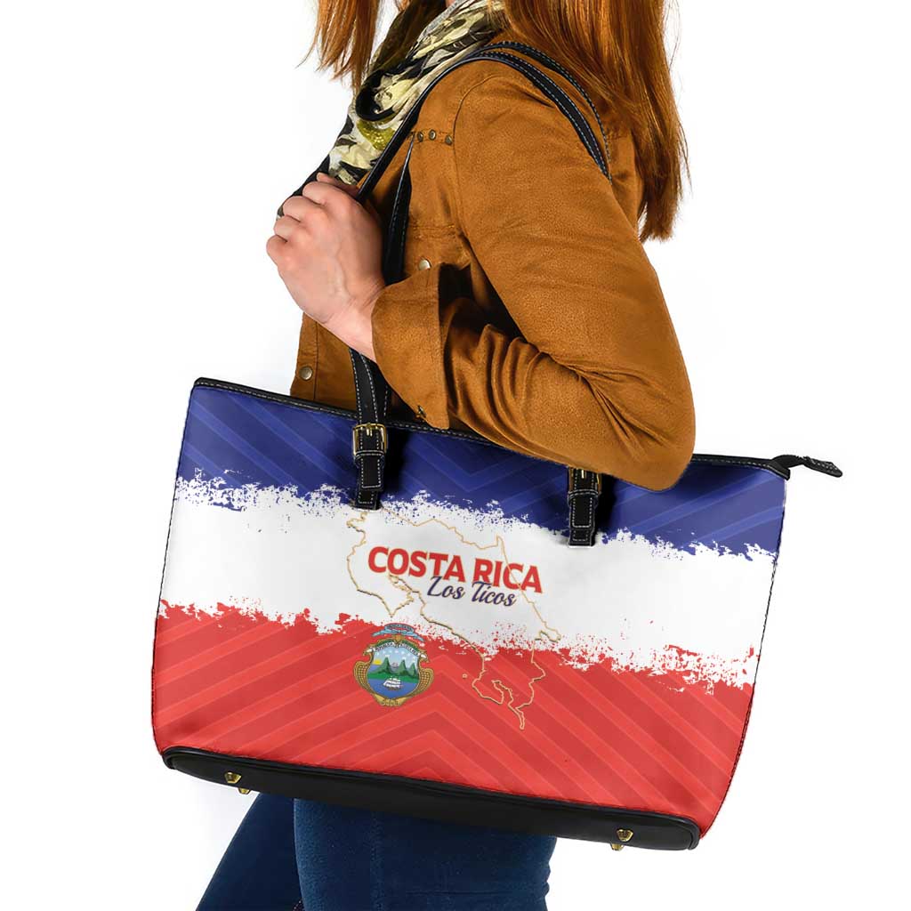 Costa Rica Football Leather Tote Bag Map With Los Ticos Sporty Style - Wonder Print Shop