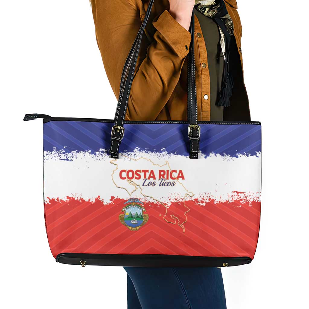 Costa Rica Football Leather Tote Bag Map With Los Ticos Sporty Style - Wonder Print Shop
