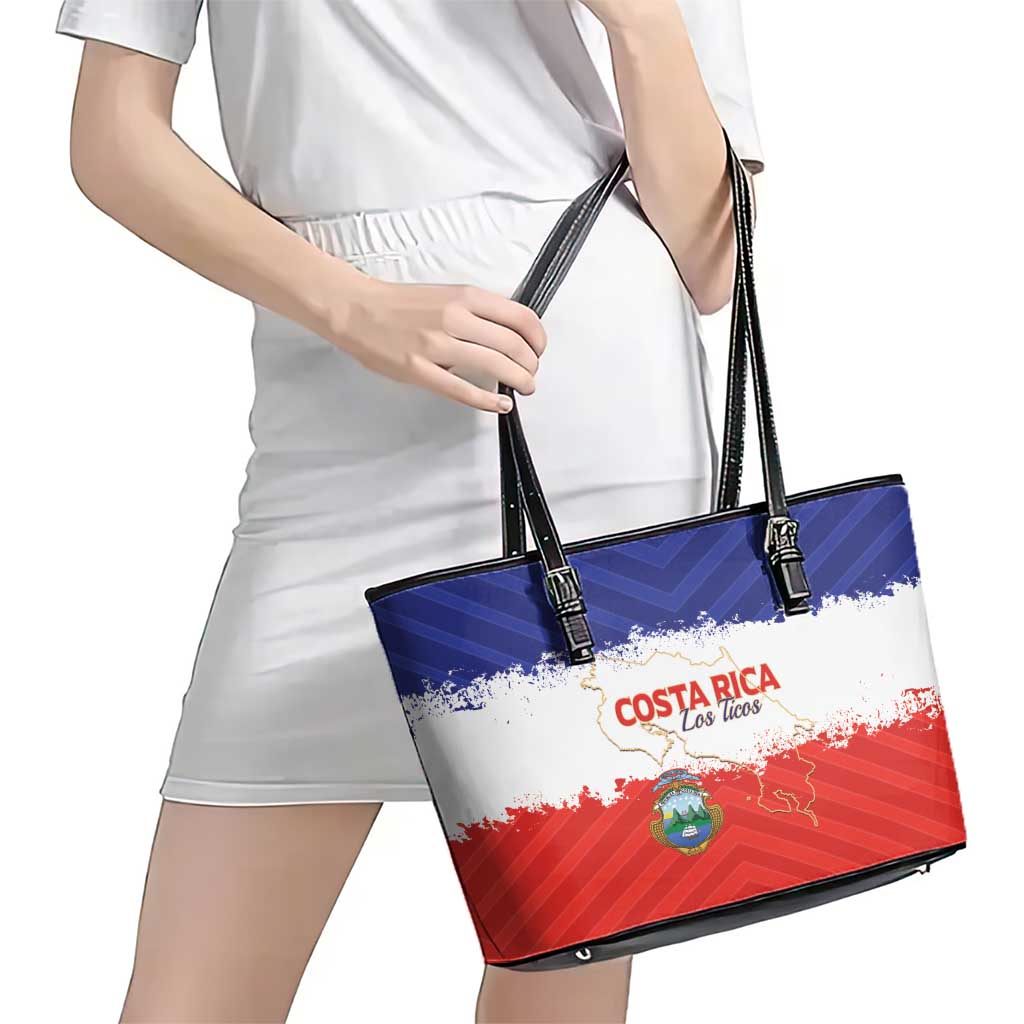 Costa Rica Football Leather Tote Bag Map With Los Ticos Sporty Style - Wonder Print Shop