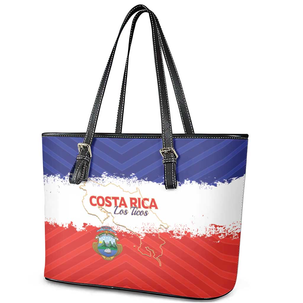 Costa Rica Football Leather Tote Bag Map With Los Ticos Sporty Style - Wonder Print Shop