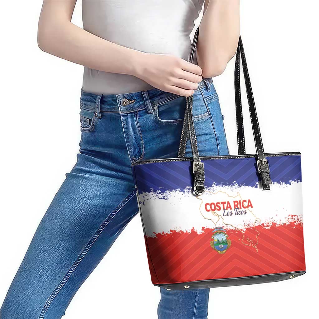 Costa Rica Football Leather Tote Bag Map With Los Ticos Sporty Style - Wonder Print Shop