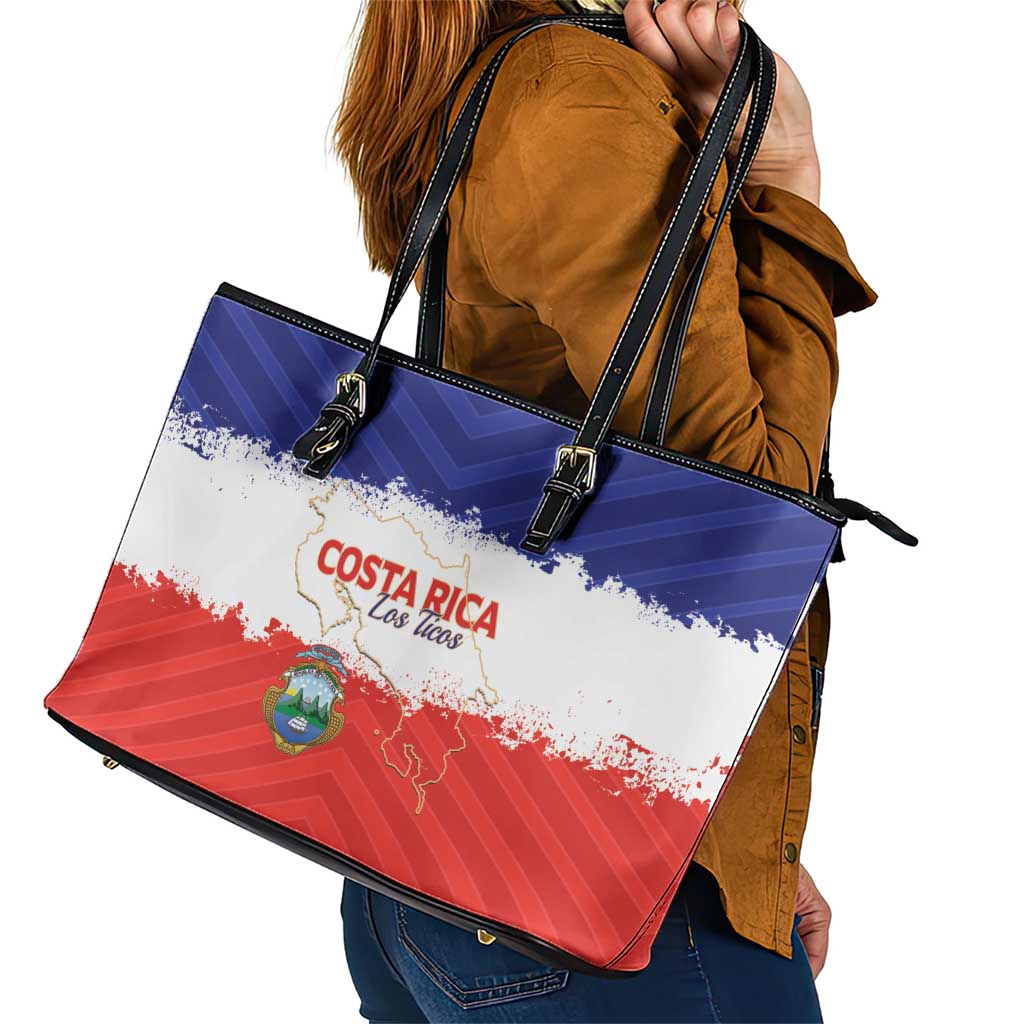 Costa Rica Football Leather Tote Bag Map With Los Ticos Sporty Style - Wonder Print Shop