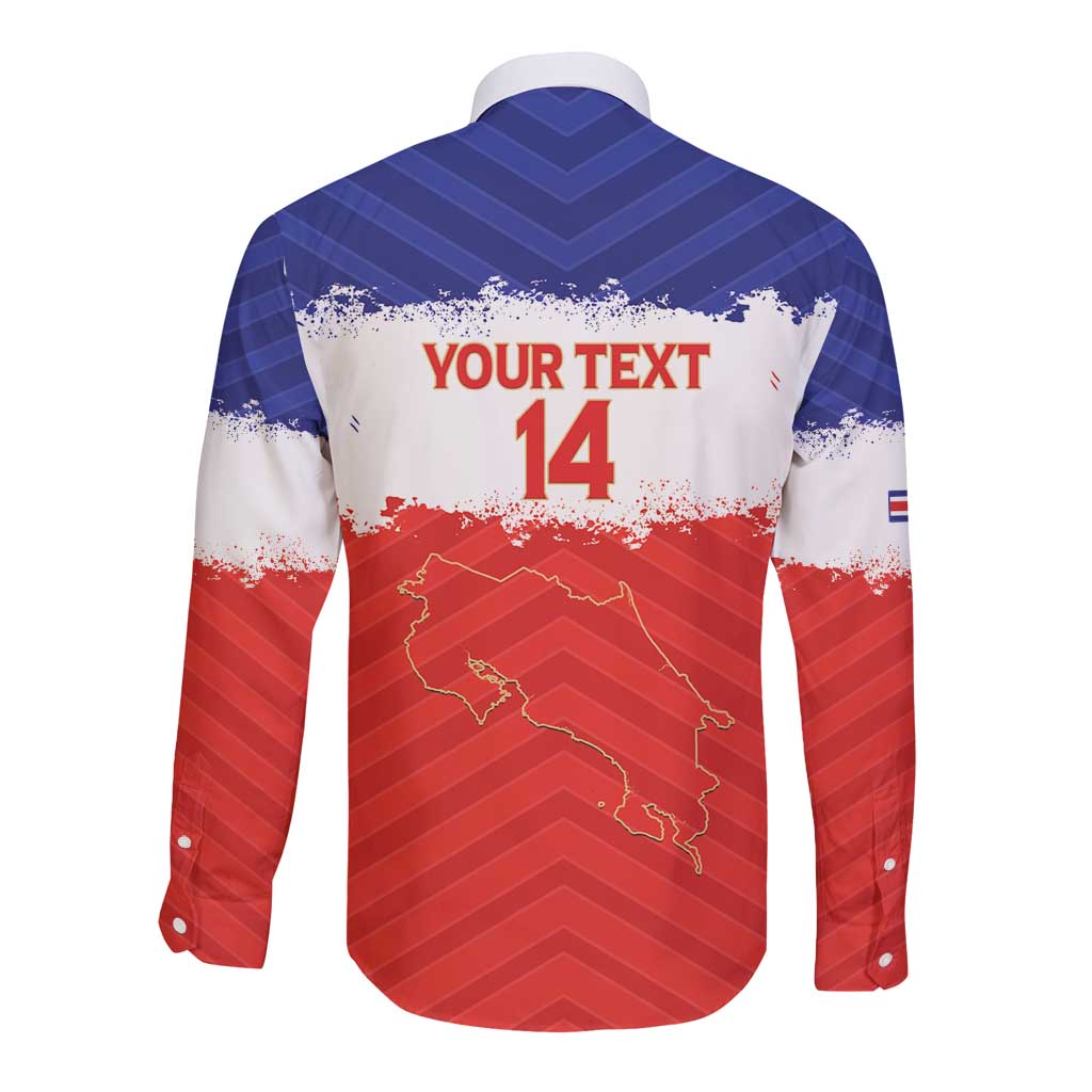 Custom Costa Rica Football Long Sleeve Button Shirt Map With Los Ticos Sporty Style - Wonder Print Shop