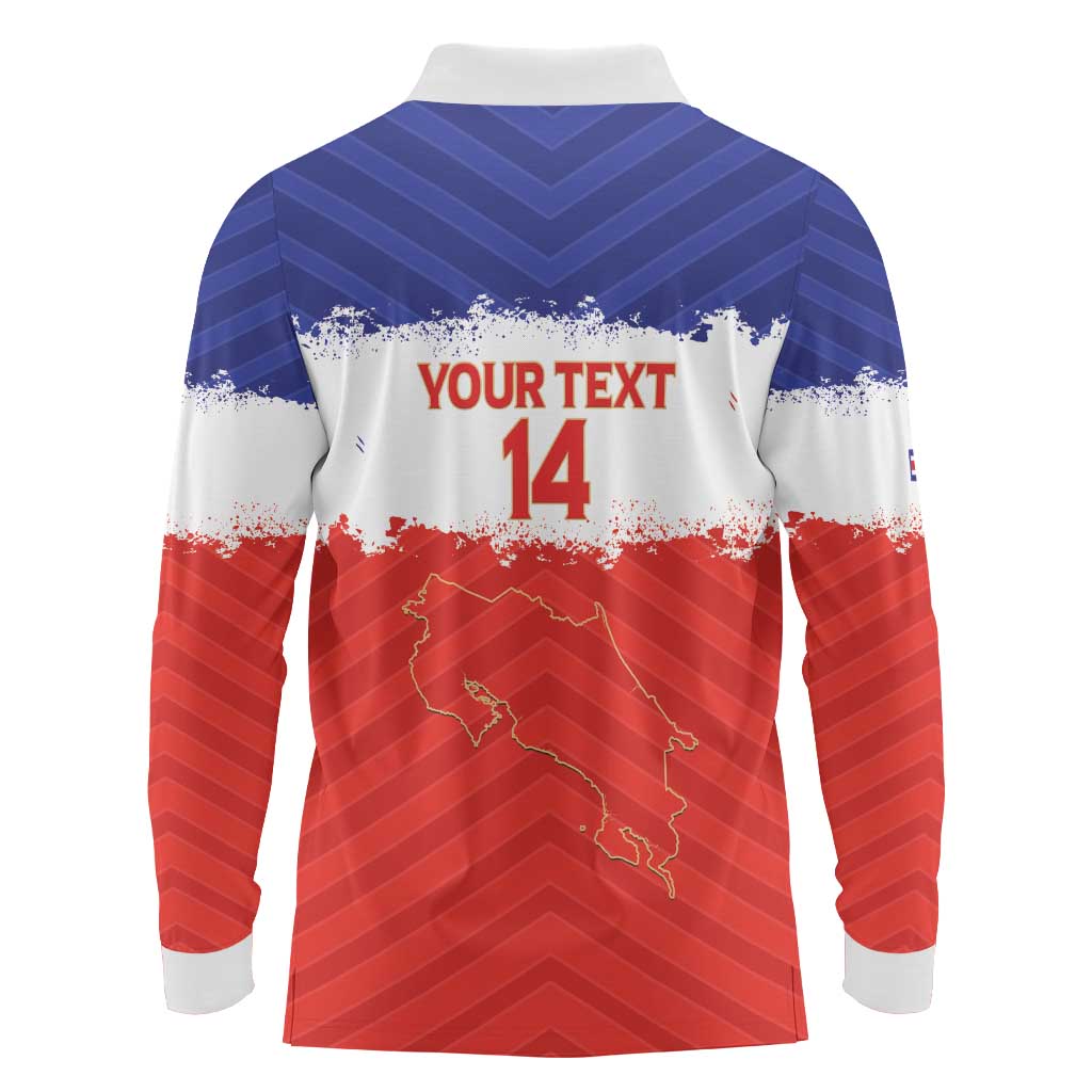 Custom Costa Rica Football Long Sleeve Polo Shirt Map With Los Ticos Sporty Style - Wonder Print Shop