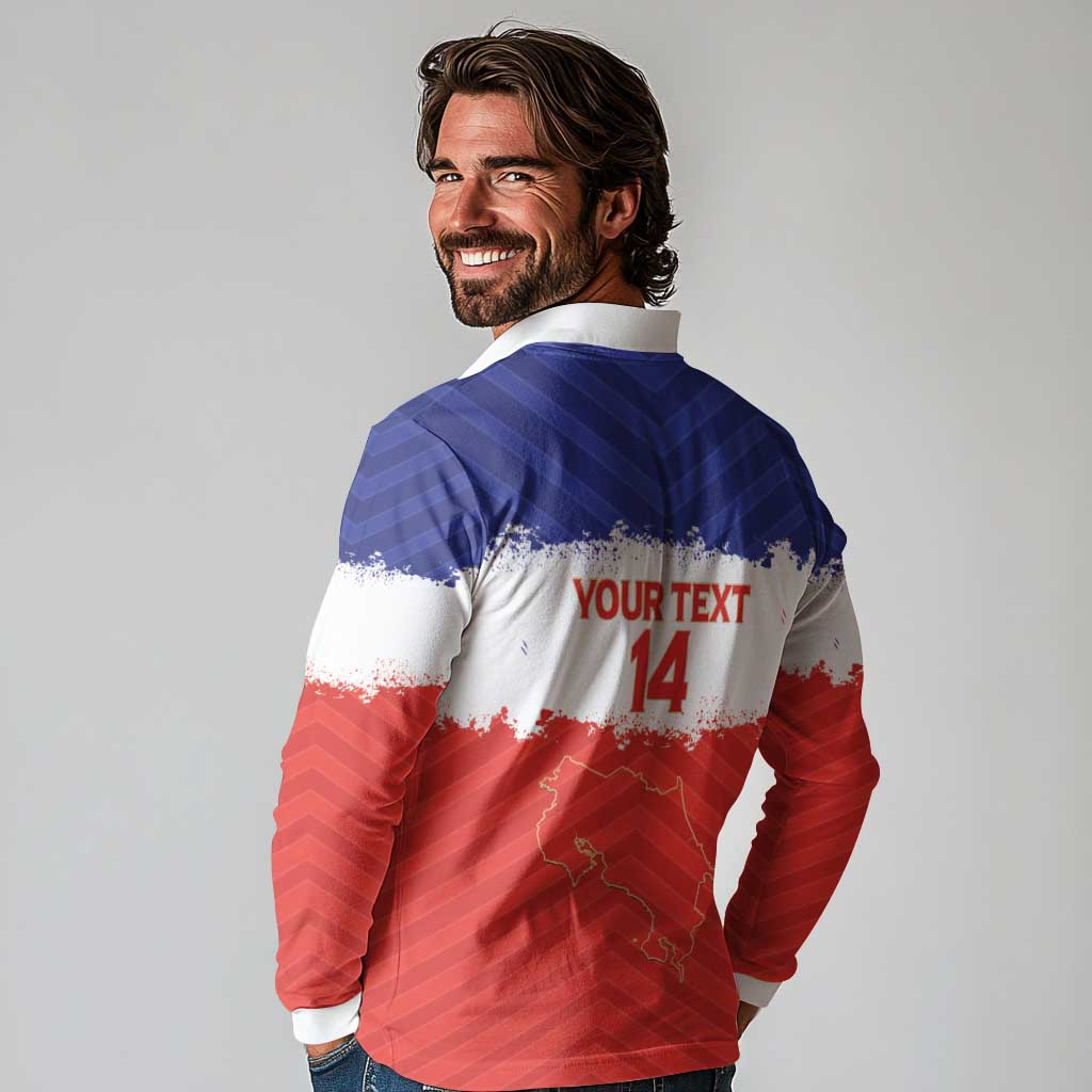 Custom Costa Rica Football Long Sleeve Polo Shirt Map With Los Ticos Sporty Style - Wonder Print Shop