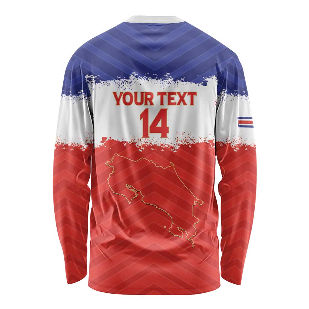 Custom Costa Rica Football Long Sleeve Shirt Map With Los Ticos Sporty Style - Wonder Print Shop