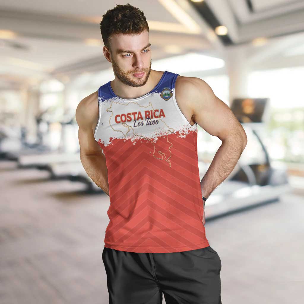 Custom Costa Rica Football Men Tank Top Map With Los Ticos Sporty Style - Wonder Print Shop