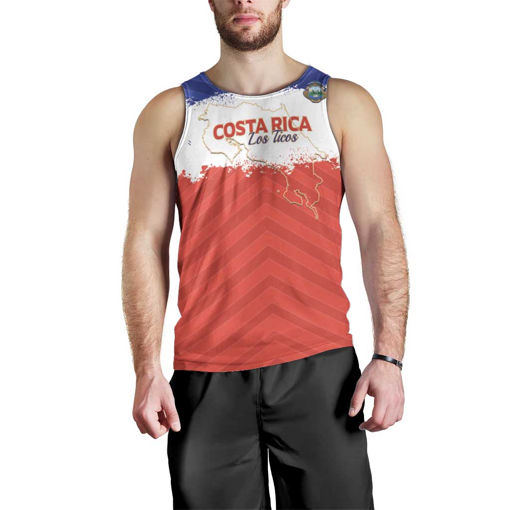 Custom Costa Rica Football Men Tank Top Map With Los Ticos Sporty Style - Wonder Print Shop
