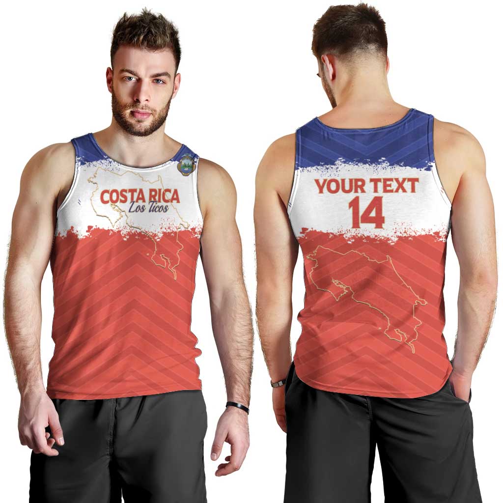 Custom Costa Rica Football Men Tank Top Map With Los Ticos Sporty Style - Wonder Print Shop