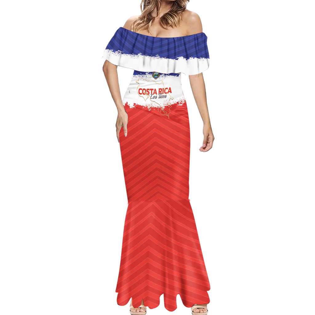 Custom Costa Rica Football Mermaid Dress Map With Los Ticos Sporty Style - Wonder Print Shop