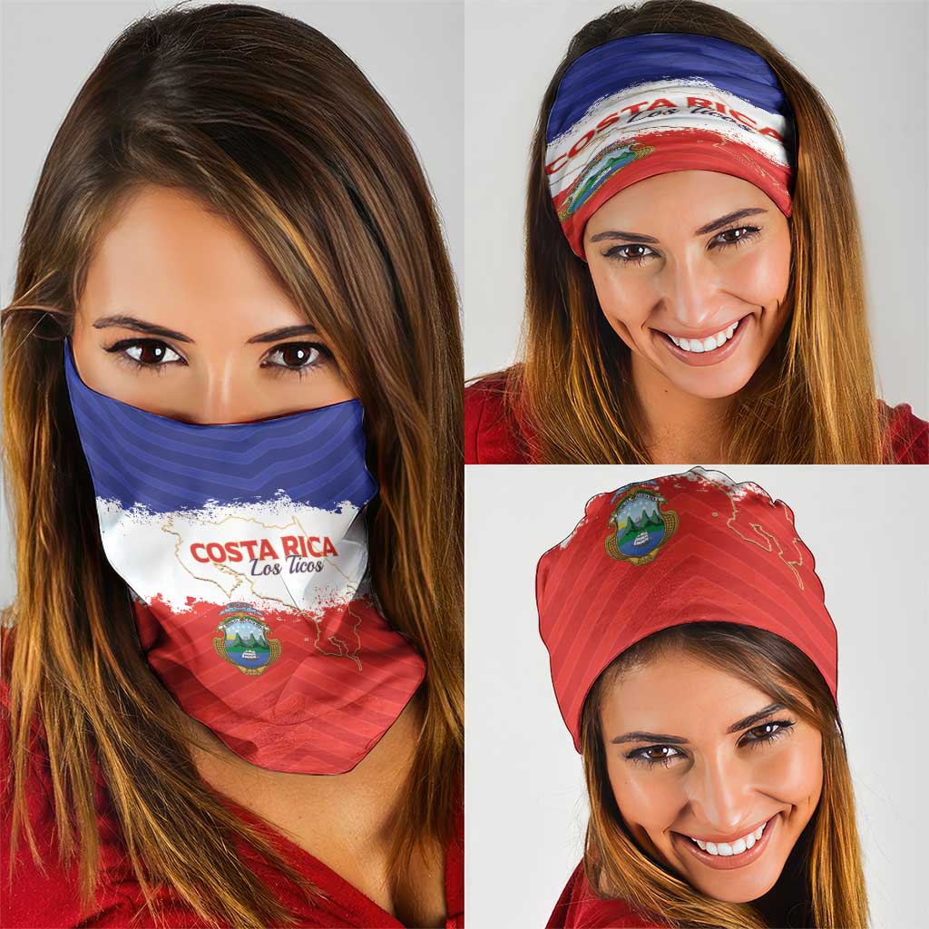 Costa Rica Football Neck Gaiter Map With Los Ticos Sporty Style - Wonder Print Shop