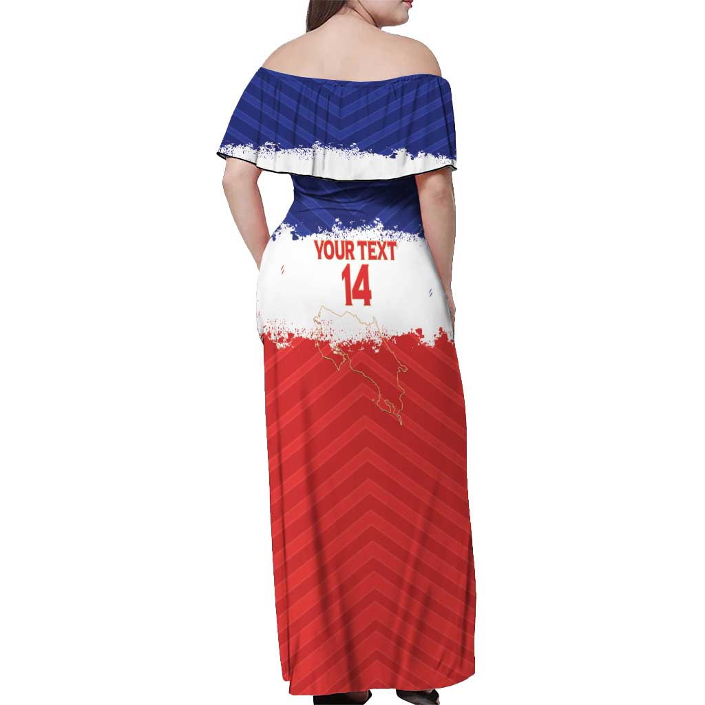 Custom Costa Rica Football Off Shoulder Maxi Dress Map With Los Ticos Sporty Style - Wonder Print Shop