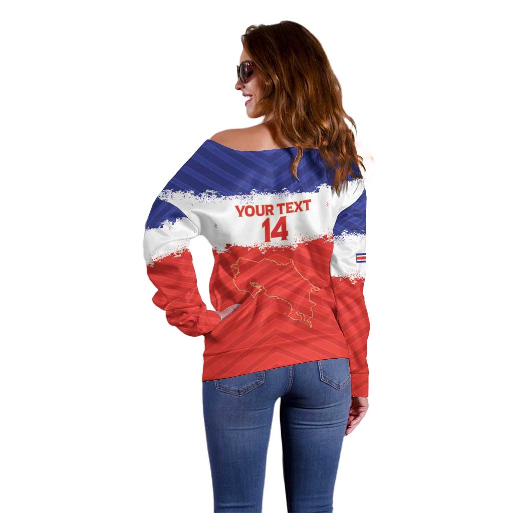 Custom Costa Rica Football Off Shoulder Sweater Map With Los Ticos Sporty Style - Wonder Print Shop