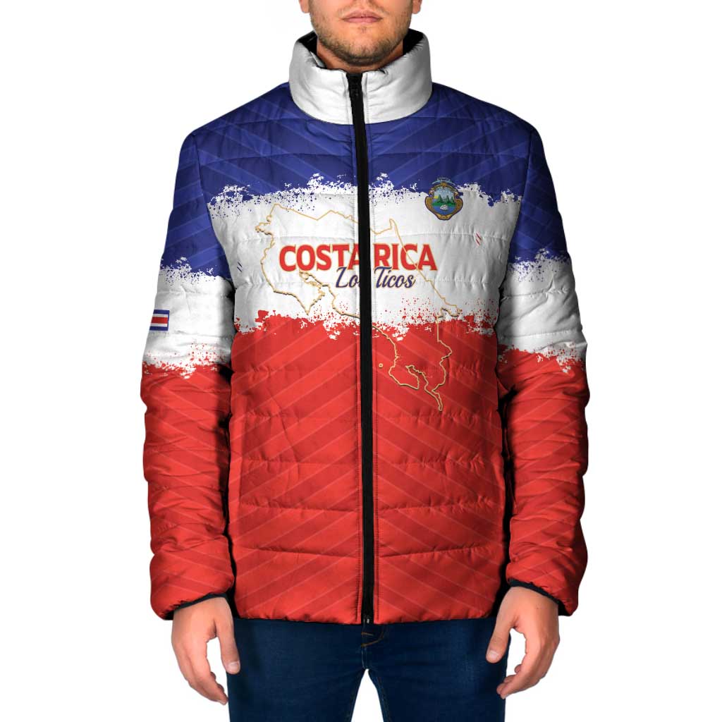 Custom Costa Rica Football Padded Jacket Map With Los Ticos Sporty Style - Wonder Print Shop