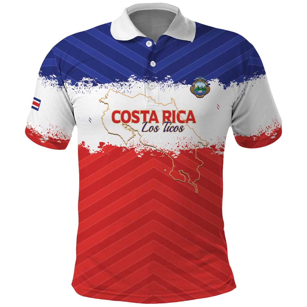Custom Costa Rica Football Polo Shirt Map With Los Ticos Sporty Style - Wonder Print Shop