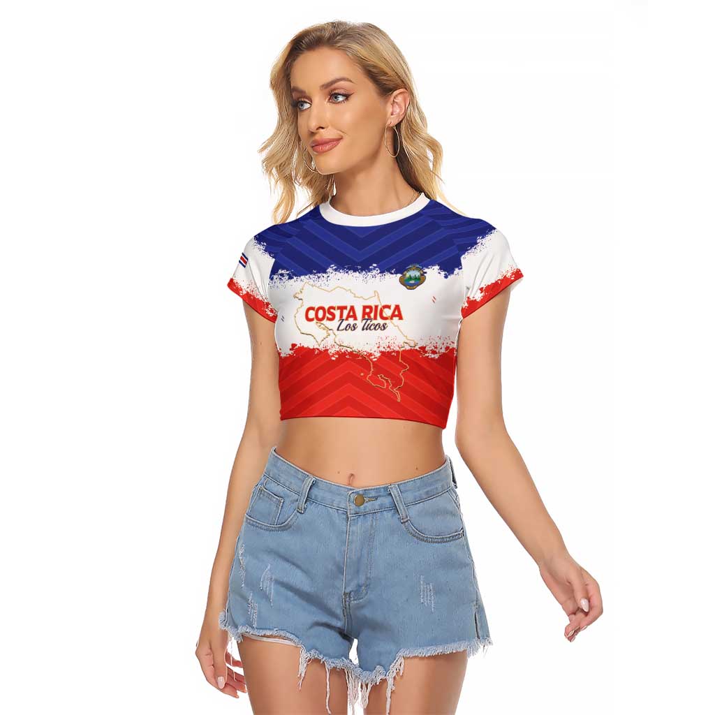 Custom Costa Rica Football Raglan Cropped T Shirt Map With Los Ticos Sporty Style - Wonder Print Shop