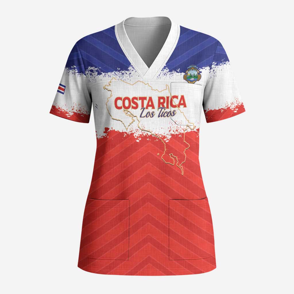Custom Costa Rica Football Scrub Top Map With Los Ticos Sporty Style - Wonder Print Shop