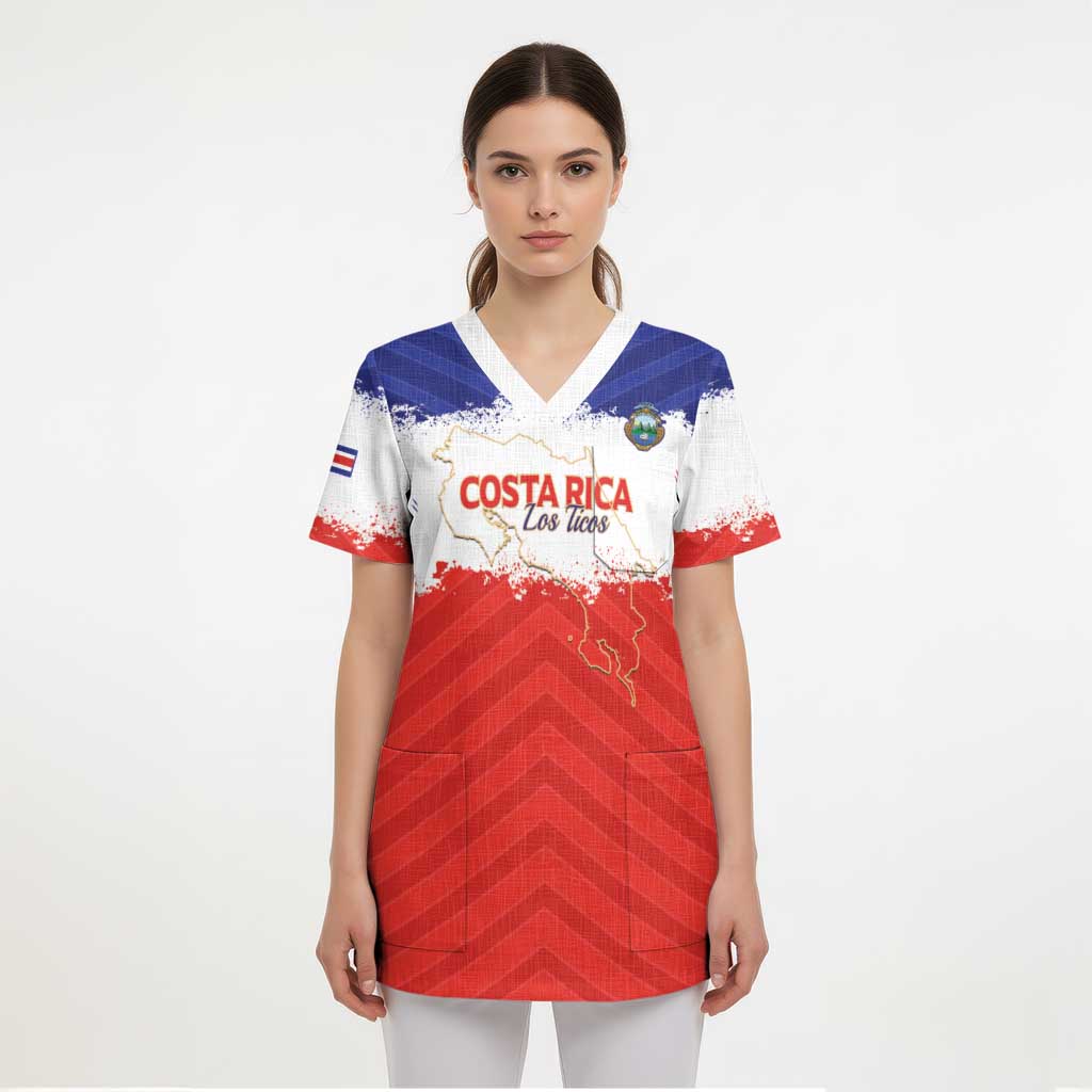 Custom Costa Rica Football Scrub Top Map With Los Ticos Sporty Style - Wonder Print Shop
