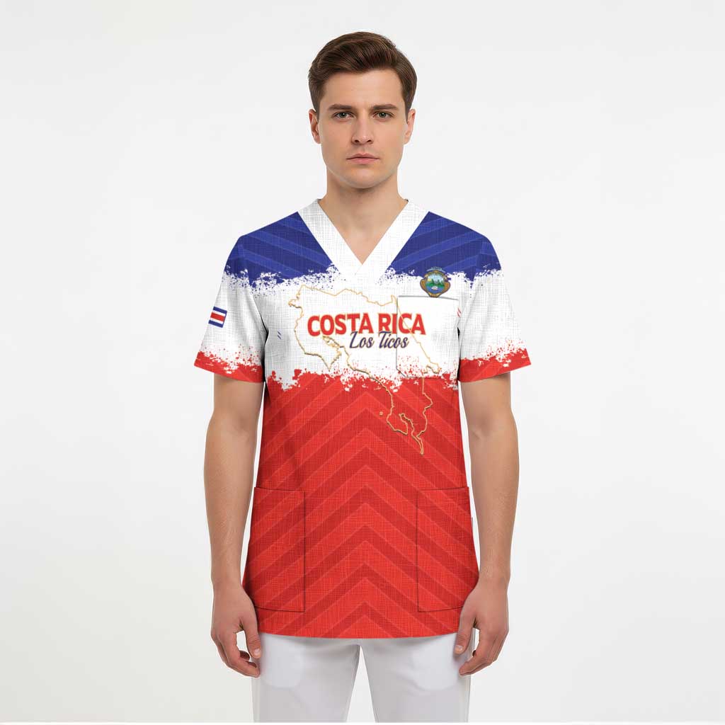 Custom Costa Rica Football Scrub Top Map With Los Ticos Sporty Style - Wonder Print Shop