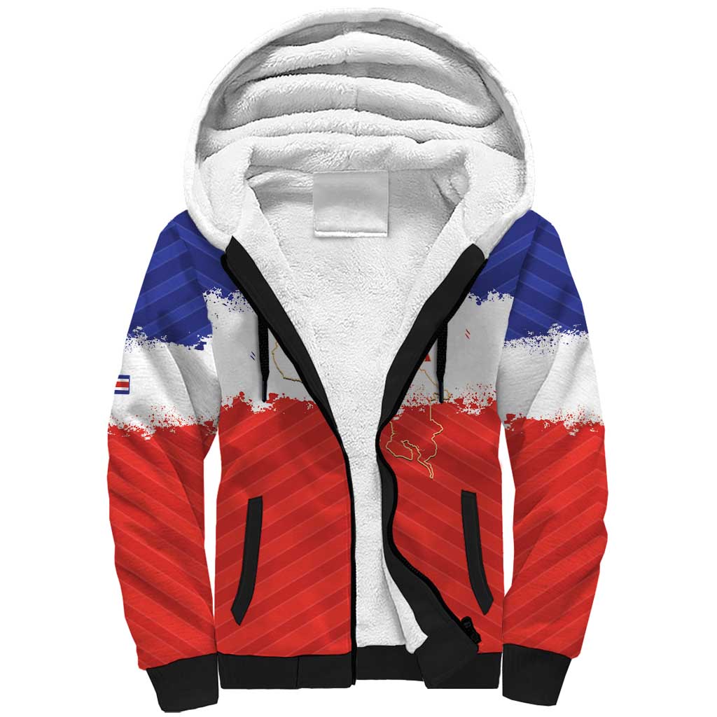 Custom Costa Rica Football Sherpa Hoodie Map With Los Ticos Sporty Style - Wonder Print Shop