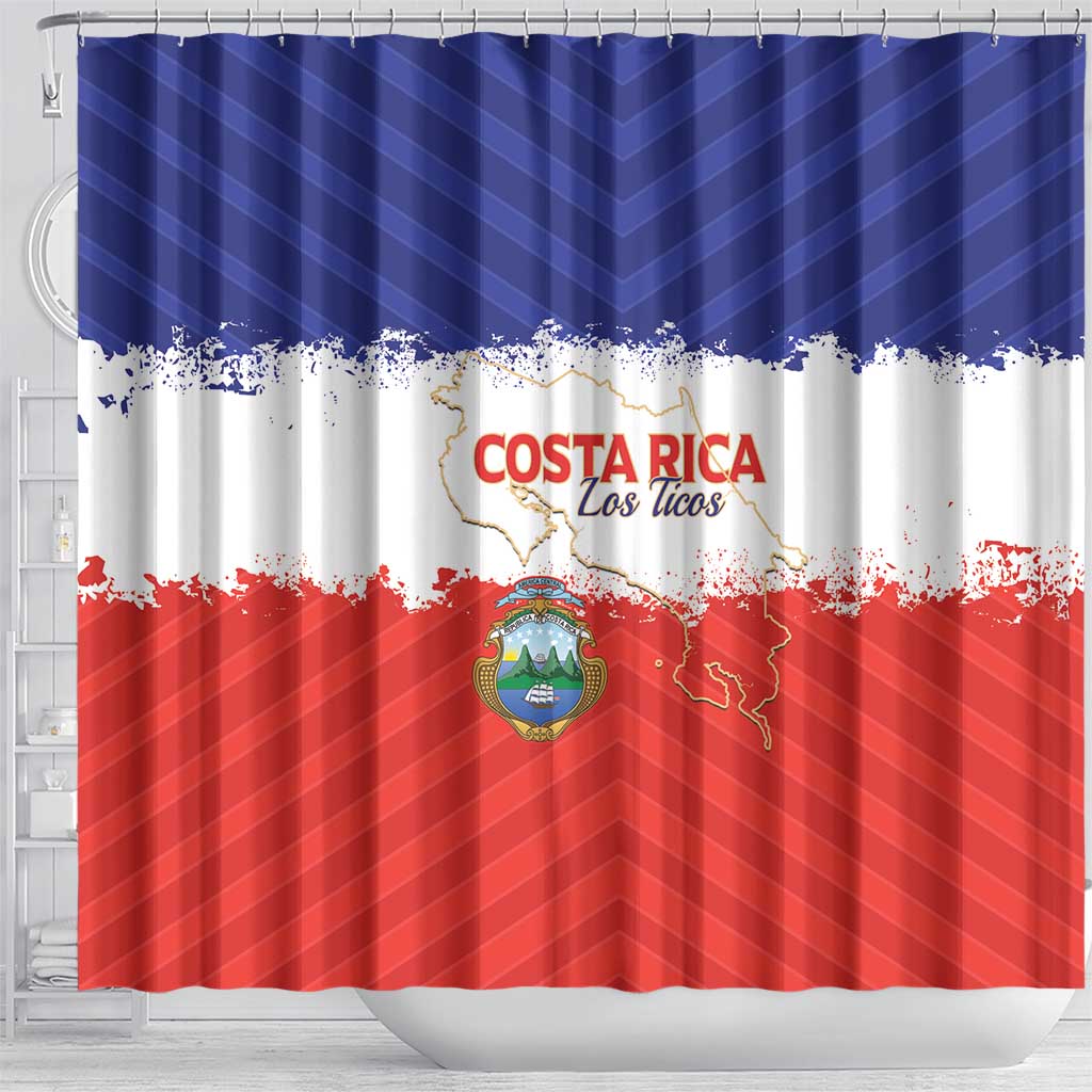 Costa Rica Football Shower Curtain Map With Los Ticos Sporty Style - Wonder Print Shop
