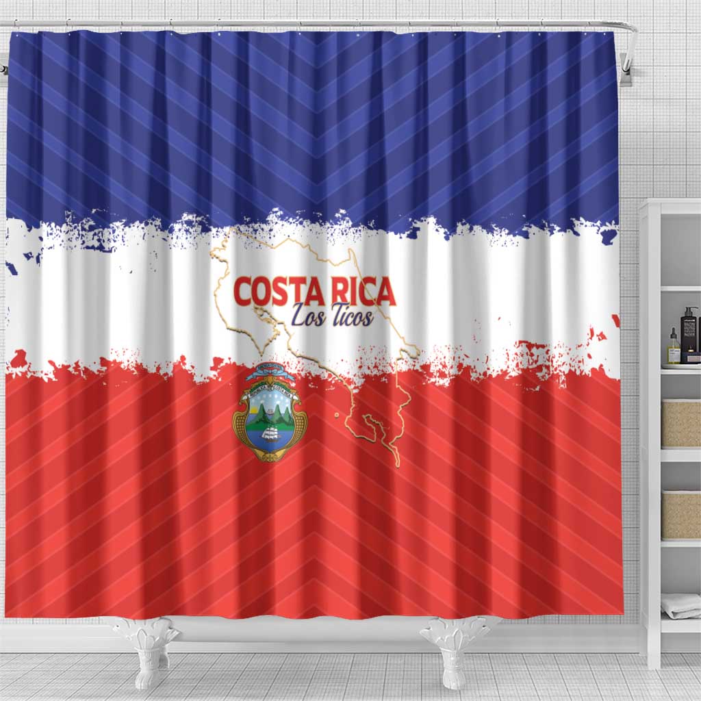 Costa Rica Football Shower Curtain Map With Los Ticos Sporty Style - Wonder Print Shop