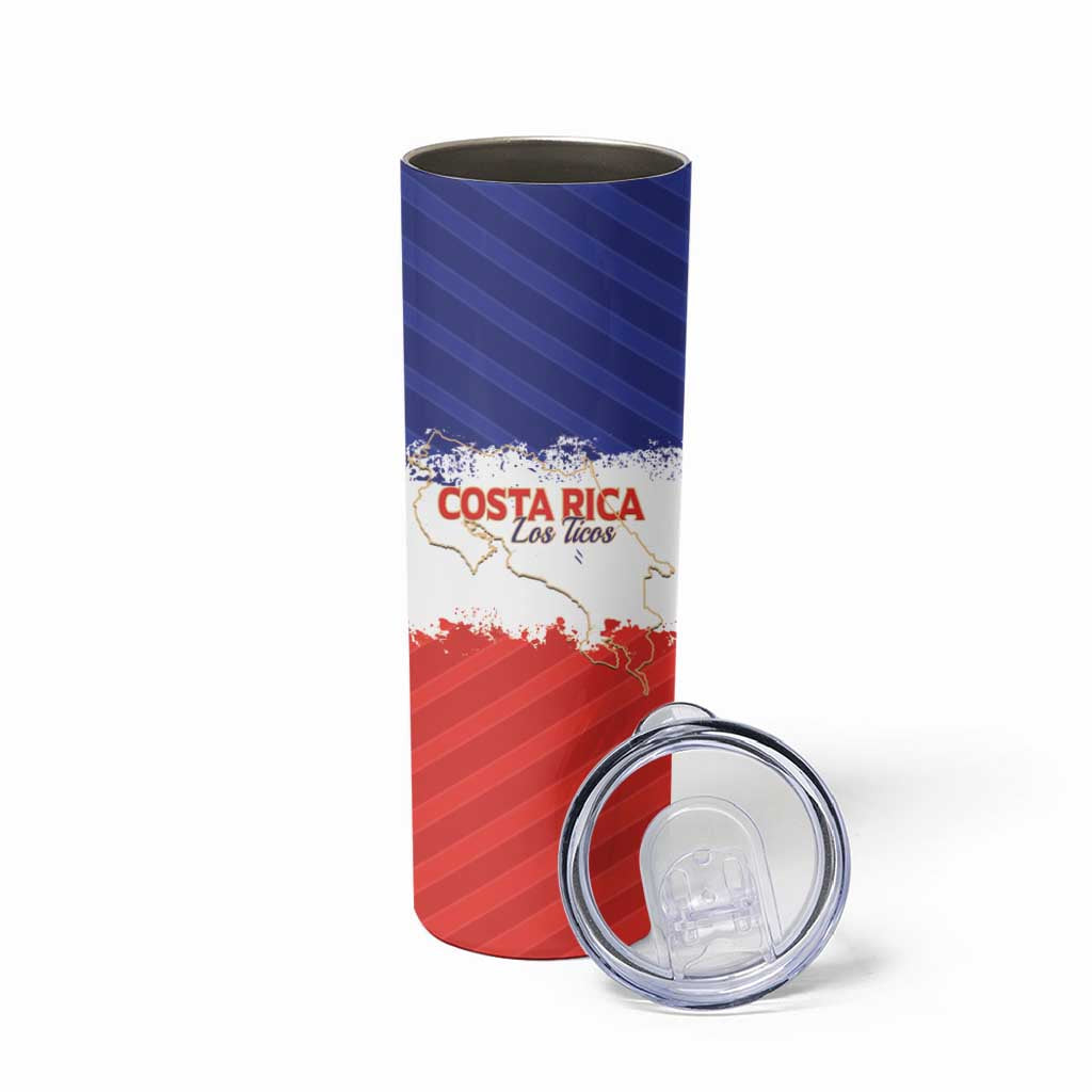 Custom Costa Rica Football Skinny Tumbler Map With Los Ticos Sporty Style - Wonder Print Shop