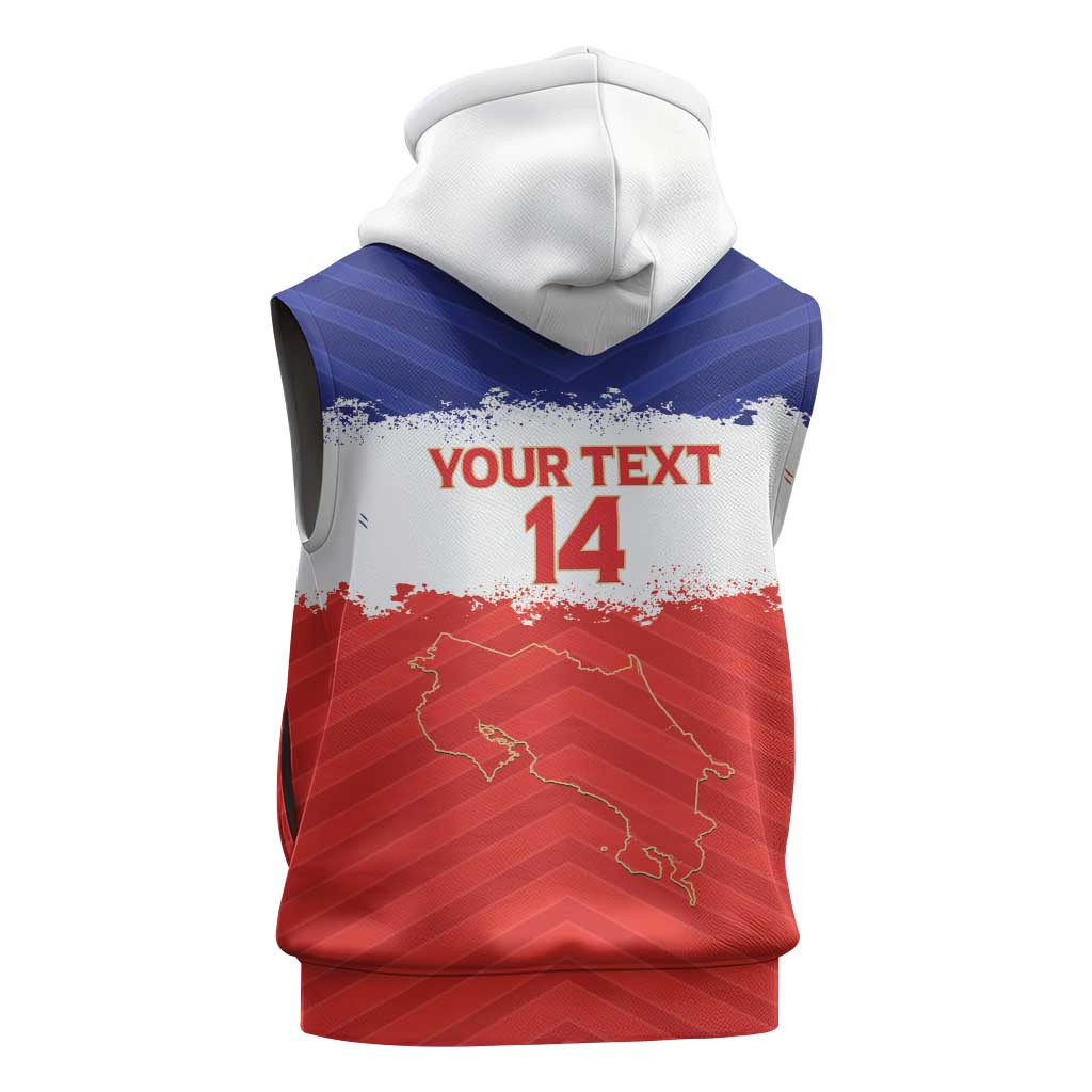 Custom Costa Rica Football Sleeveless Hoodie Map With Los Ticos Sporty Style - Wonder Print Shop