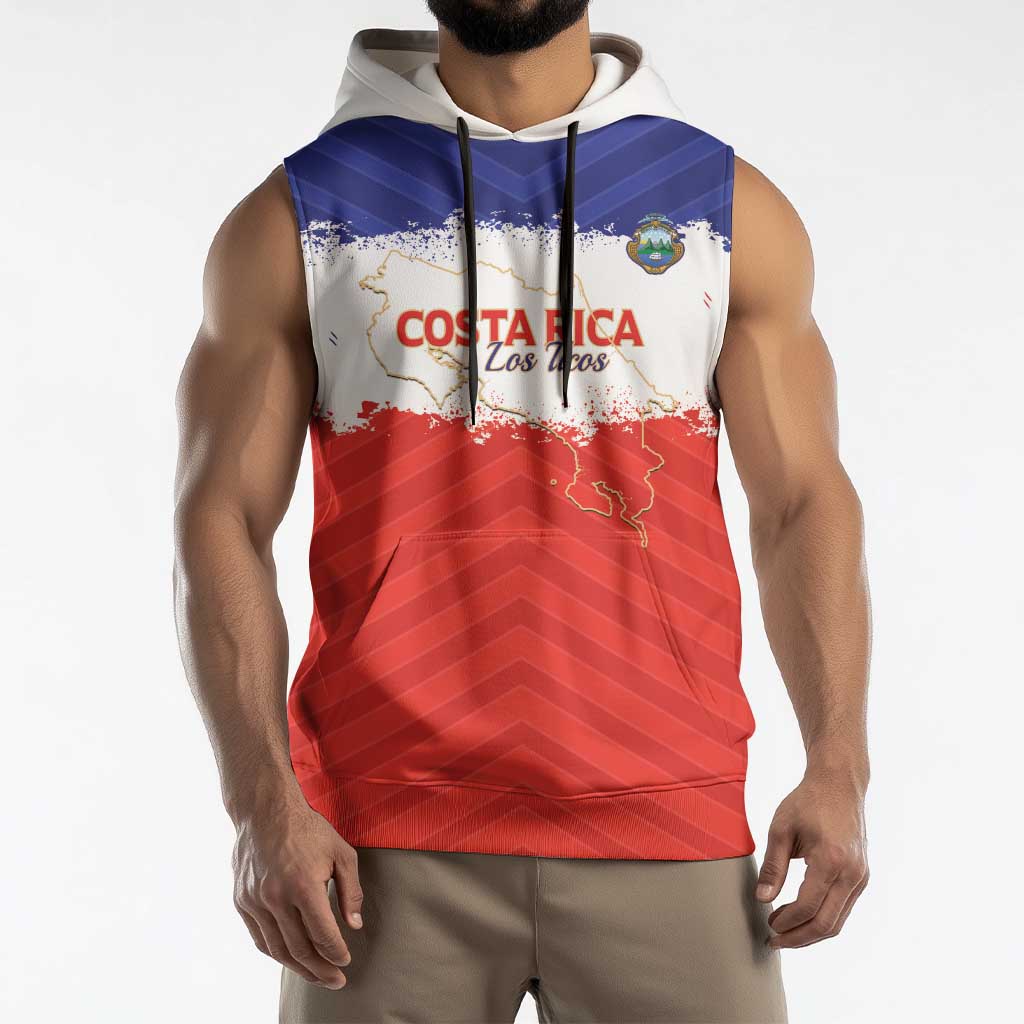 Custom Costa Rica Football Sleeveless Hoodie Map With Los Ticos Sporty Style - Wonder Print Shop