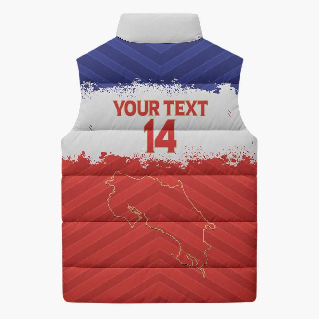 Custom Costa Rica Football Sleeveless Puffer Jacket Map With Los Ticos Sporty Style - Wonder Print Shop