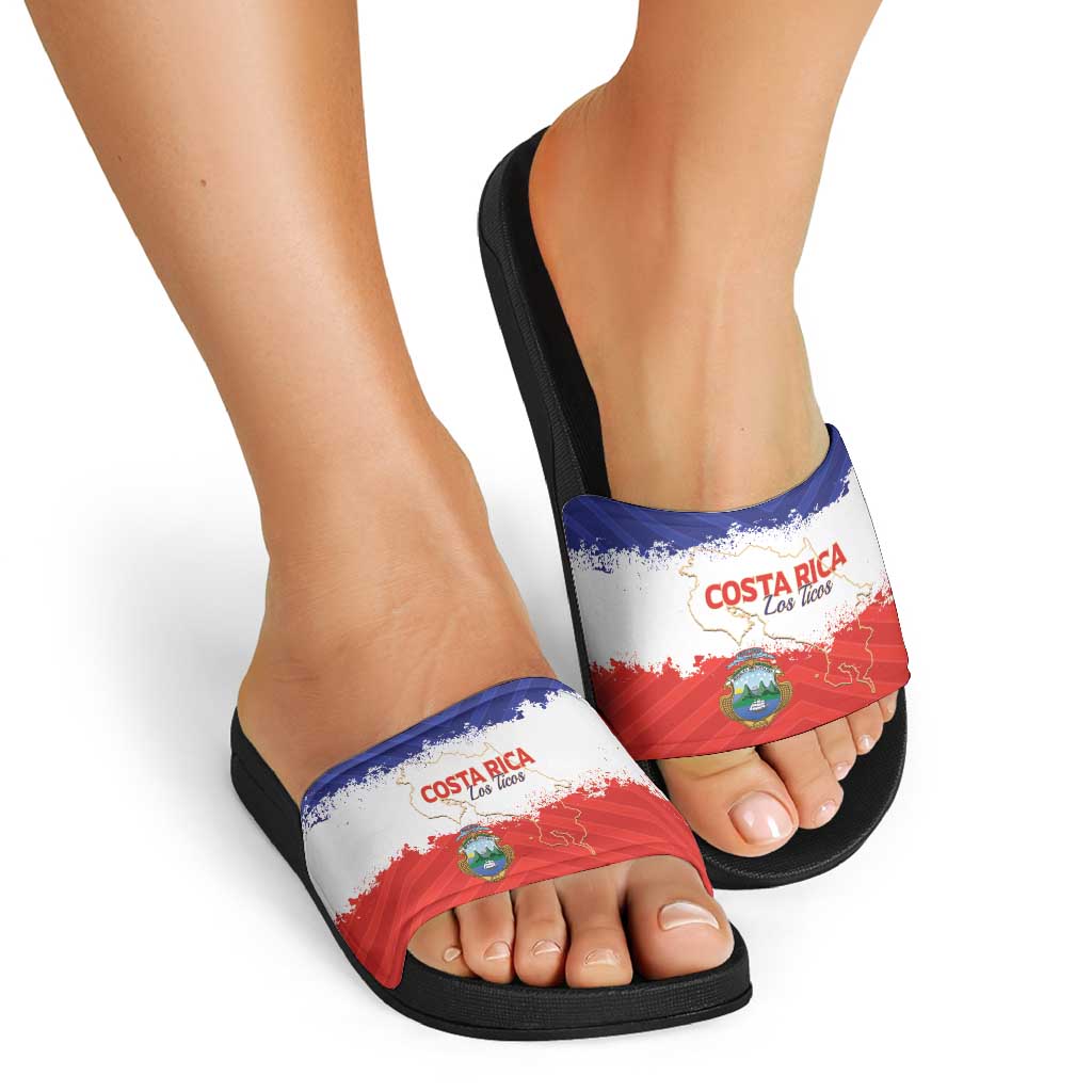 Costa Rica Football Slide Sandals Map With Los Ticos Sporty Style - Wonder Print Shop