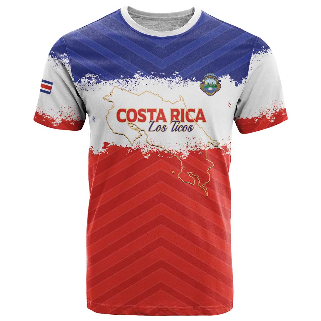 Custom Costa Rica Football T Shirt Map With Los Ticos Sporty Style - Wonder Print Shop