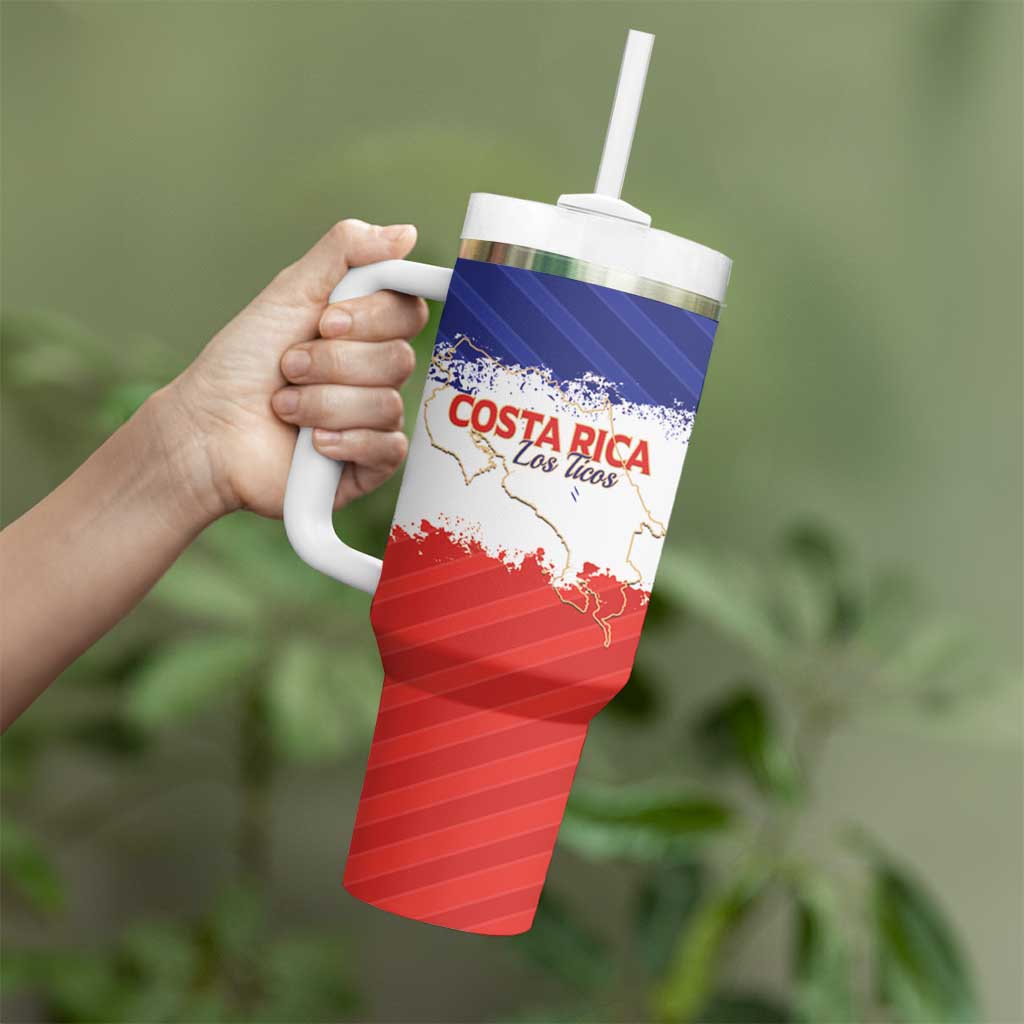 Custom Costa Rica Football Tumbler With Handle Map With Los Ticos Sporty Style - Wonder Print Shop