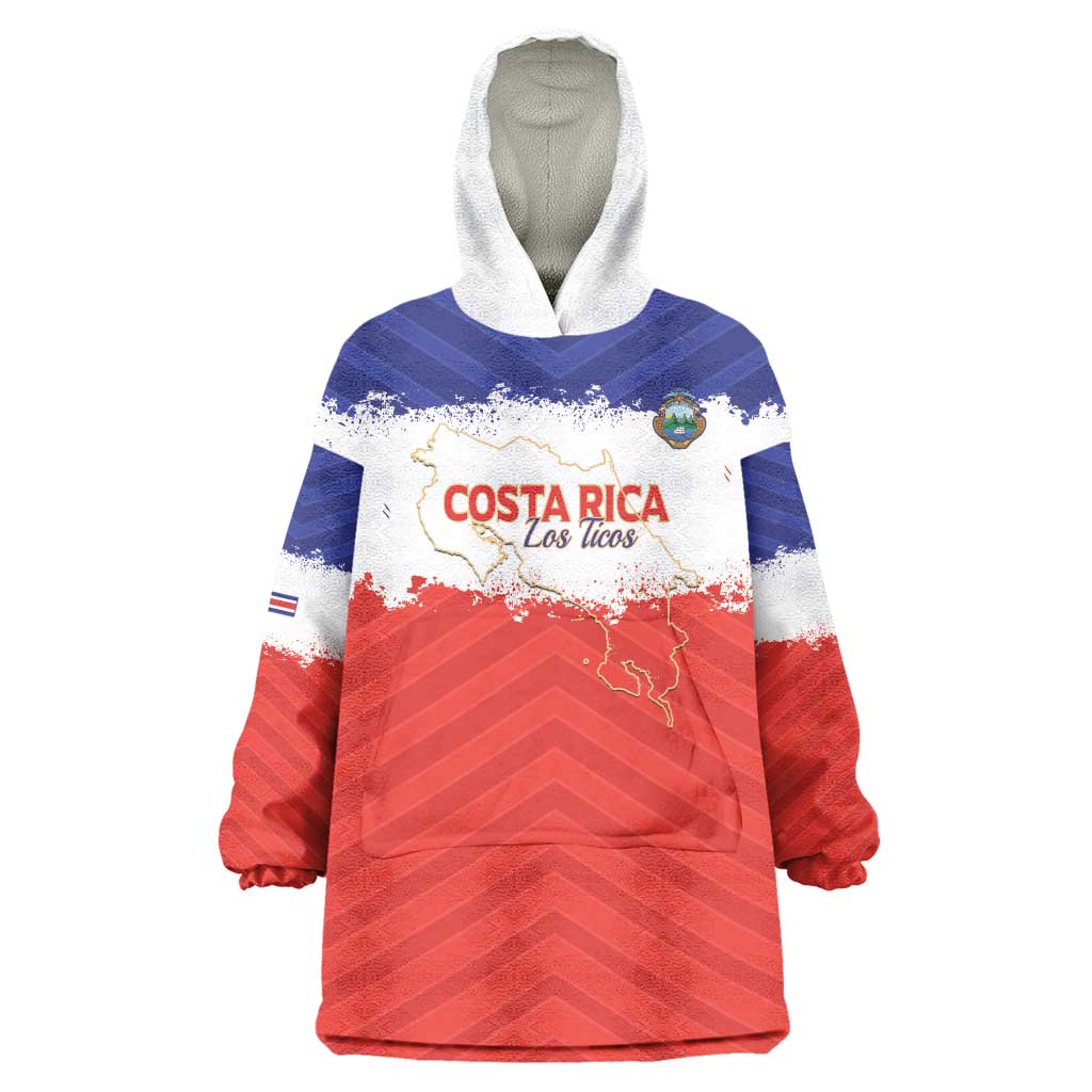 Custom Costa Rica Football Wearable Blanket Hoodie Map With Los Ticos Sporty Style - Wonder Print Shop