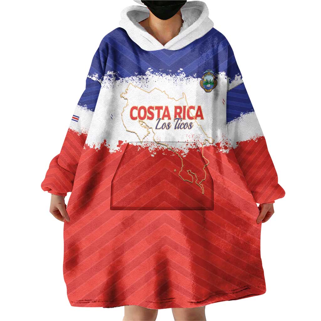 Custom Costa Rica Football Wearable Blanket Hoodie Map With Los Ticos Sporty Style - Wonder Print Shop