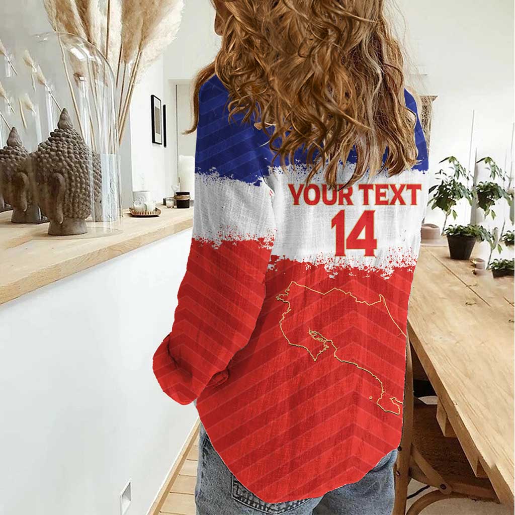 Custom Costa Rica Football Women Casual Shirt Map With Los Ticos Sporty Style - Wonder Print Shop