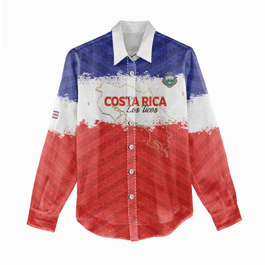 Custom Costa Rica Football Women Casual Shirt Map With Los Ticos Sporty Style - Wonder Print Shop