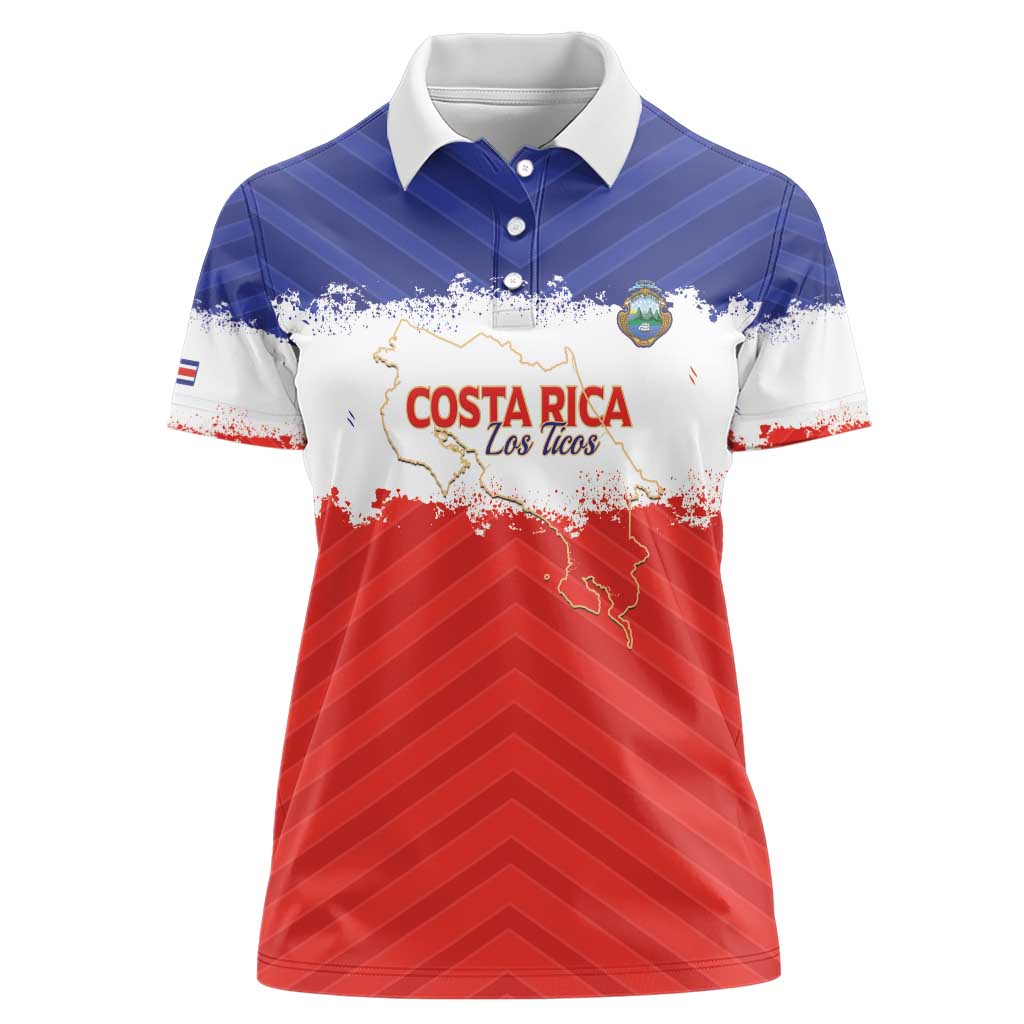Custom Costa Rica Football Women Polo Shirt Map With Los Ticos Sporty Style - Wonder Print Shop