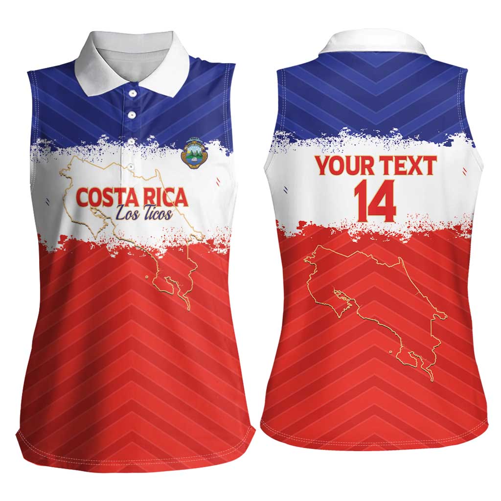 Custom Costa Rica Football Women Sleeveless Polo Shirt Map With Los Ticos Sporty Style - Wonder Print Shop