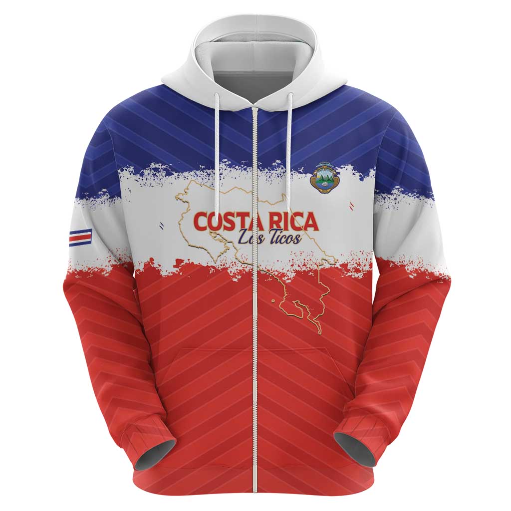 Custom Costa Rica Football Zip Hoodie Map With Los Ticos Sporty Style - Wonder Print Shop
