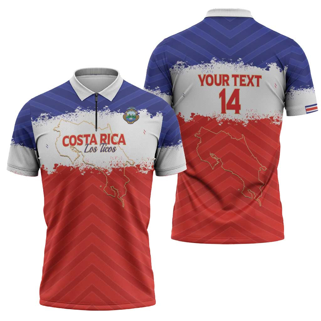 Custom Costa Rica Football Zipper Polo Shirt Map With Los Ticos Sporty Style - Wonder Print Shop